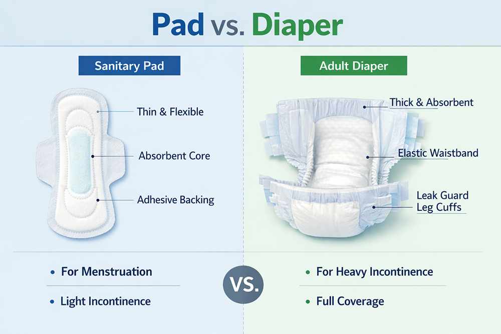 Comparison Image of a Pad and a Diaper Comparison Image of a Pad and a Diaper